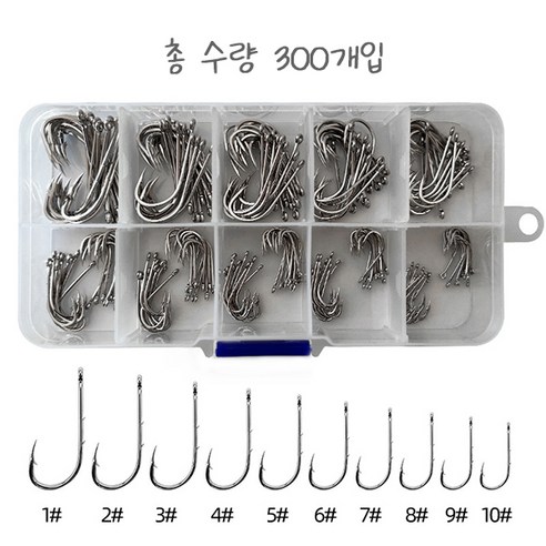 고탄소강 대용량 더블 후킹 스트레이트 낚시 바늘 세트, 1세트, 300개입