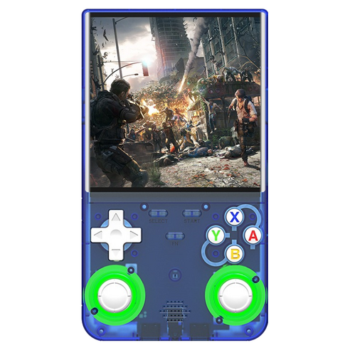 MMQ R36 울트라 휴대용 레트로 게임기 64GB, 클리어 블루