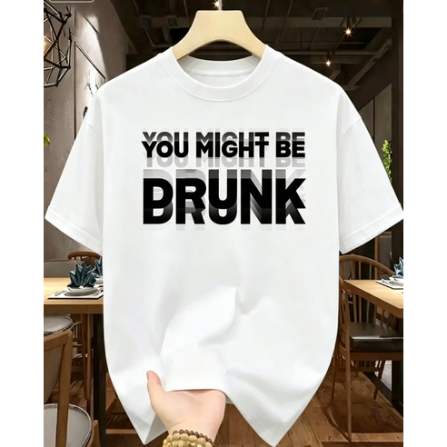 남녀공용 YOU MIGHT BE DRUNK 흐림 효과 영문 레터링 반팔티 200G 면 티셔츠 라운드넥 오버핏 빅사이즈 루즈핏 썸머 통기성 베이직 무지반팔티