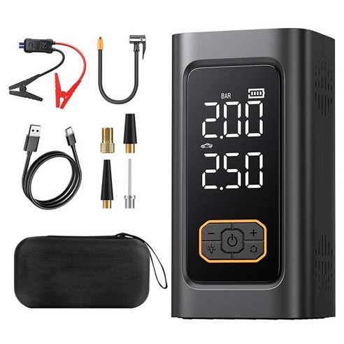HELLOLEIBOO 자동차 비상 시동기 겸용 타이어 공기 주입기 10000mAh, 블랙, 1개