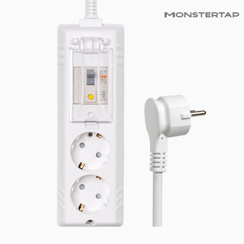 몬스터탭 국산 4000W 고용량 고전력 에어컨 건조기 세탁기 멀티탭 슬림 납작 플러그, 1개, 누전차단 2구 화이트, 1.5m