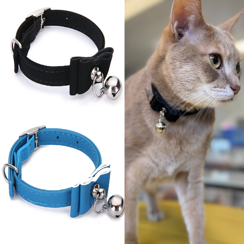 단비루리 고양이 리본 방울 목걸이 1+1 세트, 2개, 블랙+블루