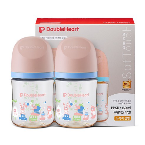 더블하트 모유실감 3세대 PPSU 디어프렌즈 젖병 트윈팩(젖꼭지미포함), 애니멀타운, 160ml, 1세트