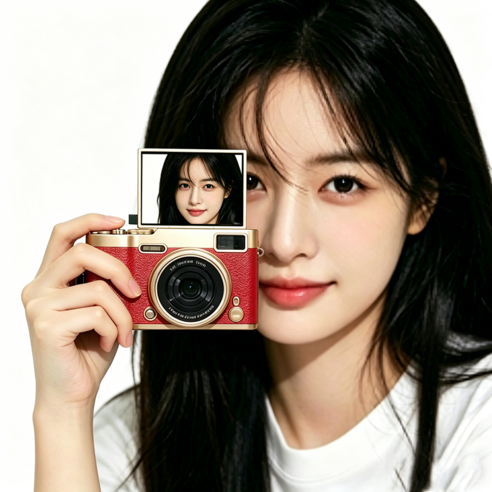Y2K 감성 디지털 카메라 고화소 사진기 16배 줌 128G SD카드 포함, 레드