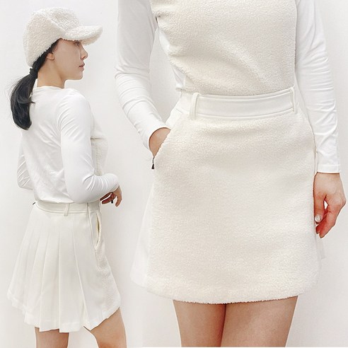 투솜 여성겨울골프스커트 여자겨울골프웨어 앞퍼뒷주름 골프치마바지 여성 겨울 에이치 플리츠 빅사이즈 골프 스커트 아이보리 블랙