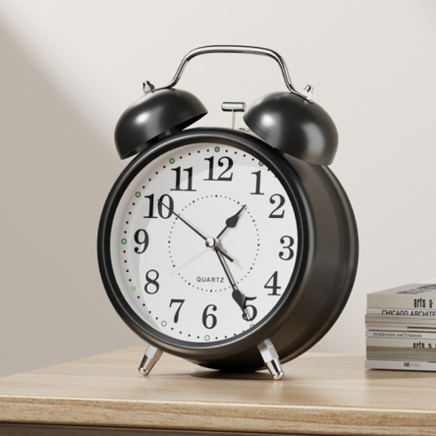 히즈플랜 시끄러운 자명종 무소음 알람시계, 블랙