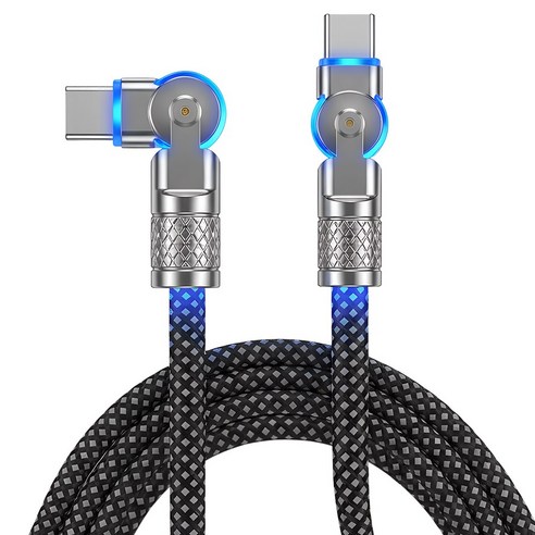 60W 180도 회전 라이트 C to C 고속 충전 패브릭 케이블, 1개, 블랙, 2m