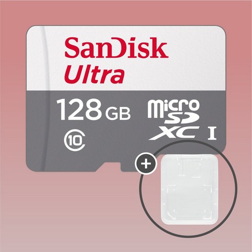 샌디스크 마이크로SD카드 울트라 SDSQUNR + SD카드 보관케이스 패키지, 1개, 128GB