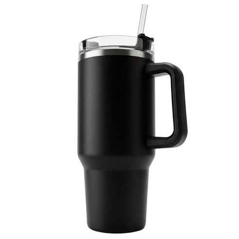 루메이크 스텐 대용량 손잡이 텀블러 + 빨대, 1개, 1.18L, 블랙