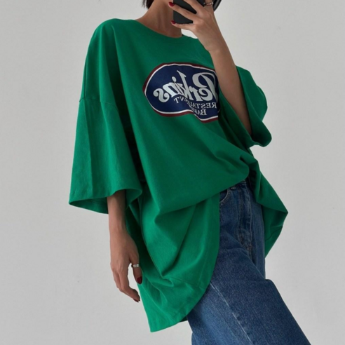 여성용 원스킨박스티 오버핏 빅사이즈 루즈핏 롱티 반팔티셔츠