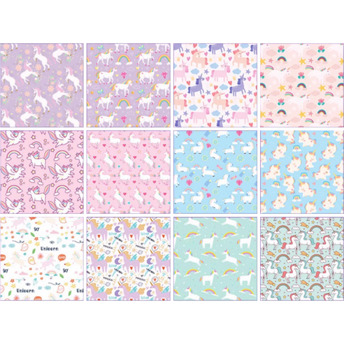 트윈은 유니콘 캐릭터 동물 색종이 파스텔 무늬 만들기 종이접기 학습 12패턴 50장, 1팩, 12색