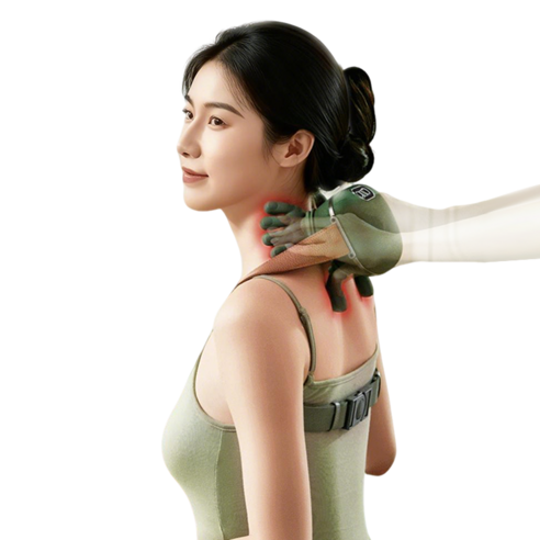 목어깨 안마기 무선 목 어깨 마사지기 넥엔숄더 안마기 손가락 모형 설계 3가지 마사지 모드 2단계 온열, 그린