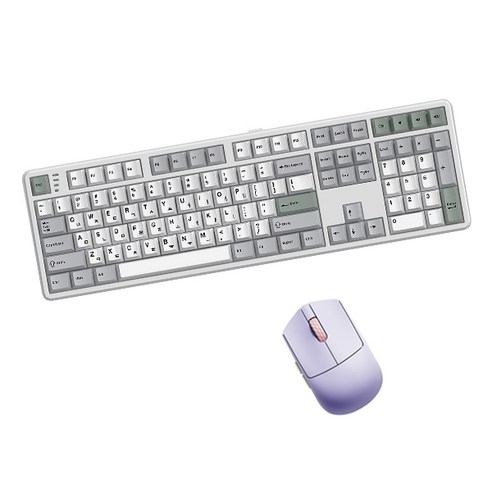 한성컴퓨터 유무선 저소음 기계식 키보드 마우스 세트, 일반형, 메탈화이트 + 퍼플하트, GK798PRO KTT블루포각 43g + M5 Nano