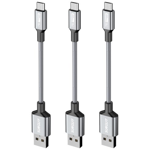 SUNGUY USB A to 마이크로 5핀 2.4A 고속 충전 케이블 USB2.0 480Mbps 18W, 3개, 그레이, 0.15m