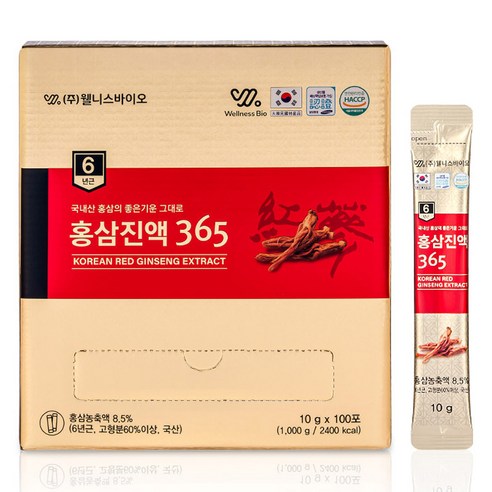 6년근 홍삼진액 365 대용량 스틱 웰니스바이오 10g, 100개 맛있게 먹은 솔직 후기 - 상품 이미지 1
