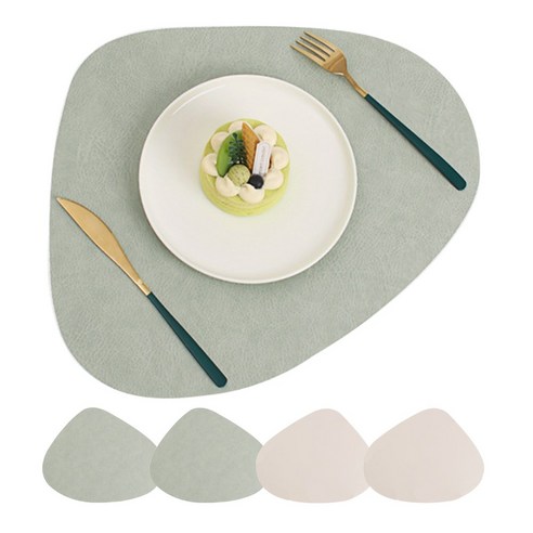 양면 투톤컬러 가죽 PVC 식탁 테이블 매트 4P, 1세트, 42.5cm X 34cm, 그린티+아이보리