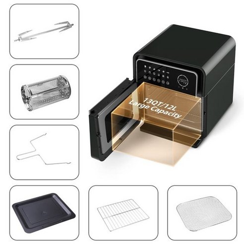 blitzhome 12l 스마트 전기 에어 프라이어 오븐 토스터 rotisserie dehydrator led 터치 스크린 ...