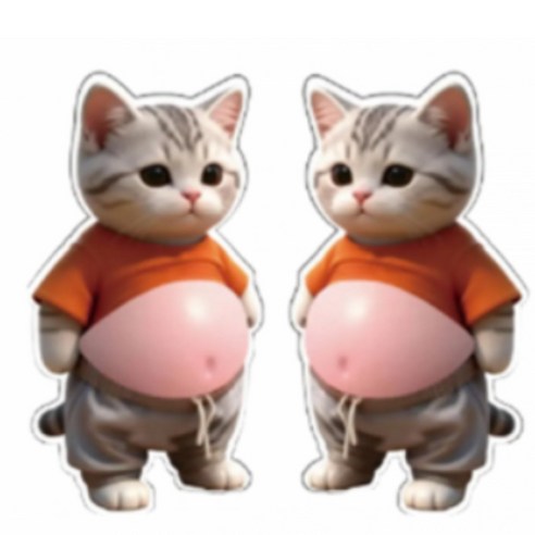 엘로레 말랑쫀득 뱃살 강아지 고양이 문콕방지 스티커, 2개, 뱃살고양이