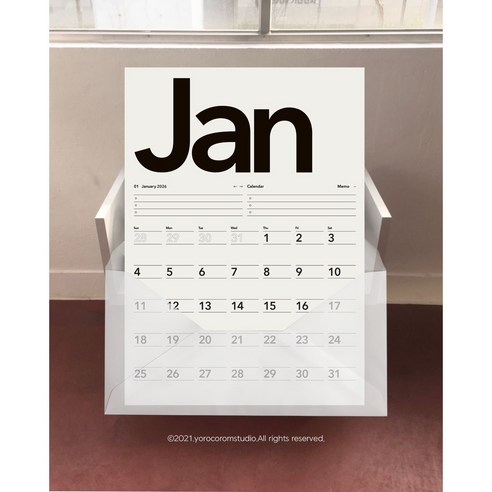 2026 모던달력 모노톤 심플 미니멀인테리어 낱장달력 Minimalist, A3 12매 SET