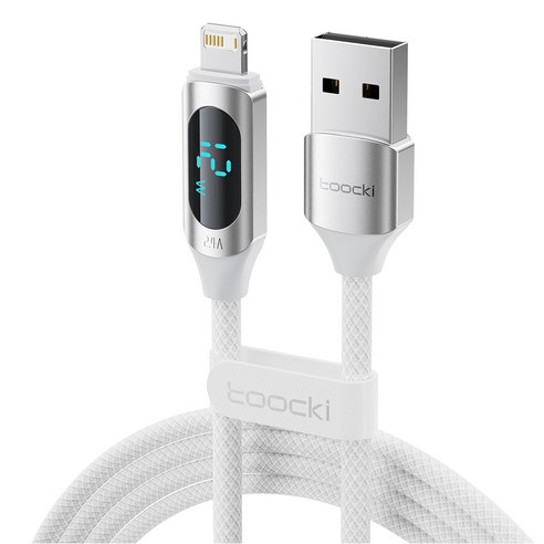 Toocki PD 20W 디스플레이 라이트닝 A타입 8핀 고속충전 케이블 아이폰 충전기 케이블, 화이트, 1개, 2m