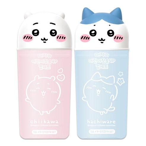먼작귀 어린이칫솔4p 컵세트 2종, 1세트, 2개입, 핑크+블루