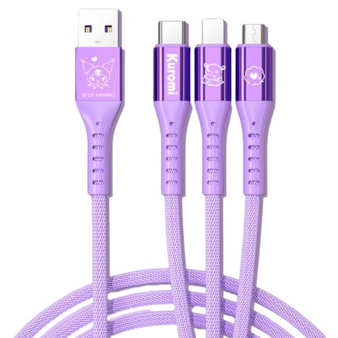 산리오 3 인 1 고속 충전 데이터 케이블 66W SS-671, 퍼플 쿠로미, 1개, 120cm