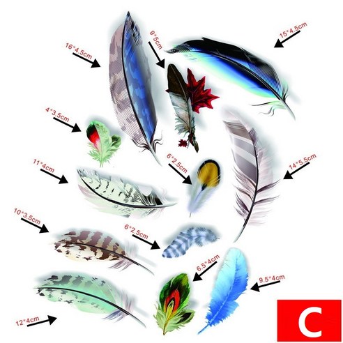 자동차 인테리어 3D 입체 깃털 스티커 흠집가림 스크래치 특이한 차량용 스티커 QC003, C, 1개