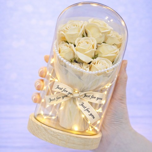 모아룸 LED 유리돔 무드등 꽃다발 카드 포함 선물세트, 사랑05