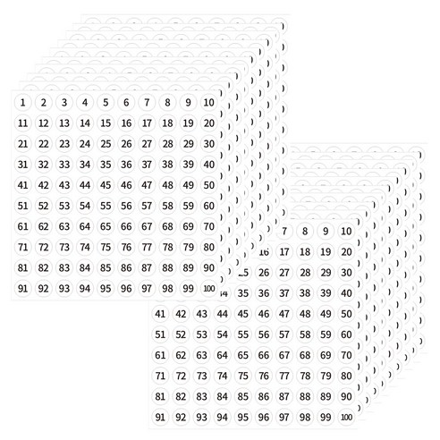 1-100 숫자 번호 넘버 10mm 넘버링 라벨 스티커 2000pcs, 20개, 화이트