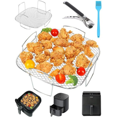 Glazeal Stainless Steel Square Air Fryer Rack with Food Tong & Oil ...