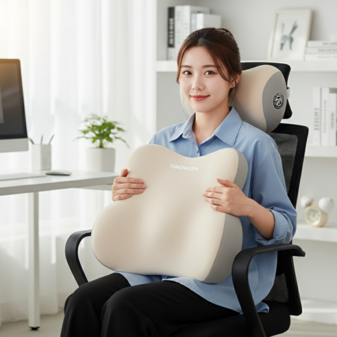 나나홈즈 말랑말랑 초밀착 등 허리 등받이 쿠션 사무실 차량용 운전, 아이보리