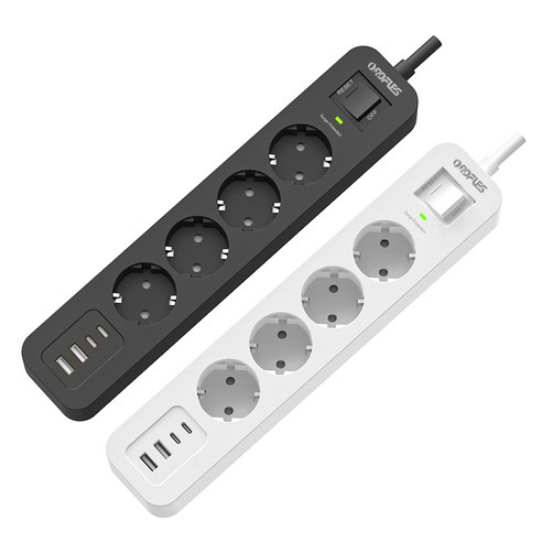 ORDFLES C타입 고속충전 PD20W USB 멀티탭 3구 4구 5구 6구 고용량 3520W 과부하차단 KC인증, 4구 블랙, 1개, 3m