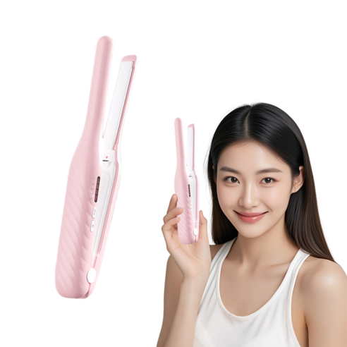 무선 뿌리 볼륨 고데기 12MM 판고데기, 핑크