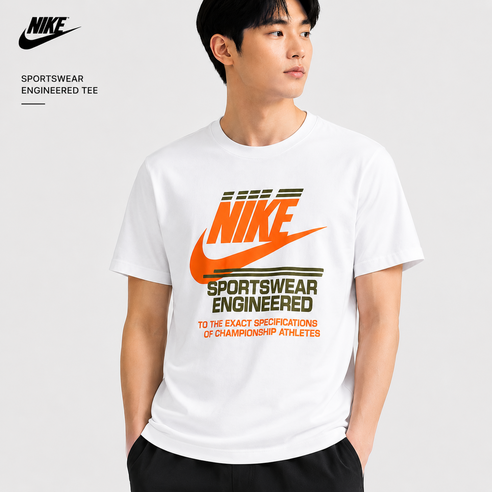 [국내정품] 나이키 스포츠웨어 반팔 티셔츠 남녀공용 형광 로고 프린팅 기본 면티