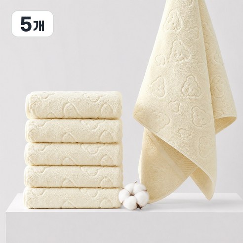 곰돌이 흡수 항균 수건 보풀방지 부드러운 타올 집들이 선물, 5개, 노란색