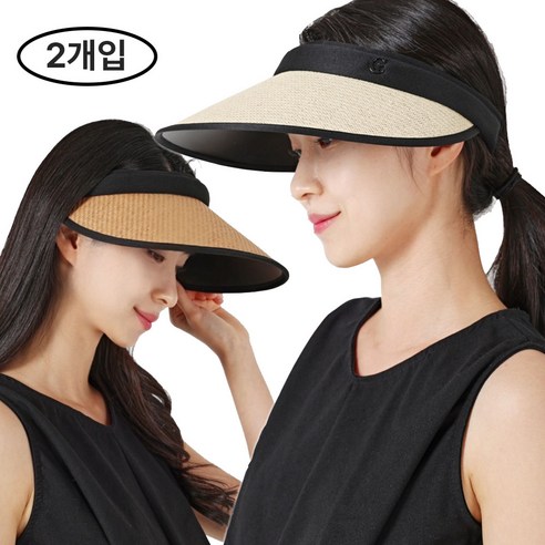 밀크린 여성 UV 자외선 차단 썬캡 라탄 여름 모자 2종 세트 이미지 3