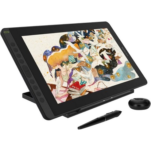 화면이 있는 HUION KAMVAS 16 드로잉 태블릿 배터리 없는 스타일러스 풀 라미네이션 안티 글레어 화면 10개의 익스프레스 키 윈도우맥안드로이드 지원 조절 가능한 스탠드가, Silver, 15.6inch, Silver-15.6inch