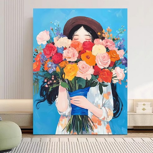 [샵포유] DIY 유화 그림 그리기 세트 (40x50cm), 1세트, 꽃다발 소녀