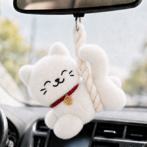 후즈하우스 액막이 명태 마네키네코 복고양이 고양이 인형키링 차량용 열쇠고리 가방고리, 화이트, 1개, 110mm