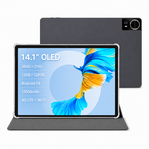14.1인치 FHD 대화면 태블릿 PC Android 14 12GB+128GB 온라인 강의 업무 학습 영상 시청용, Wi-Fi + 셀룰러, 128GB, 스페이스 그레이
