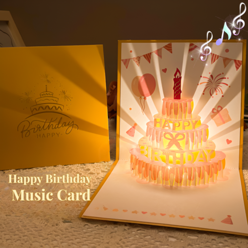 나나코지 3D입체 생일축하카드 popup card 멜로디카드 팝업카드 환갑축하카드, 블루골드, 1개