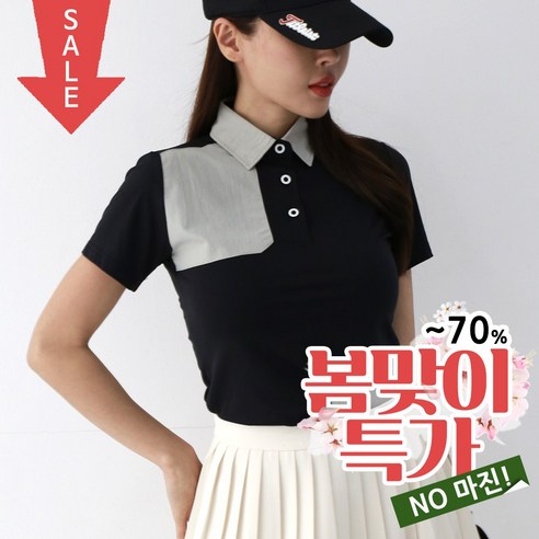 [순이야] J.여성 여름 골프웨어 기능성 스판 카라 배색 반팔 티셔츠