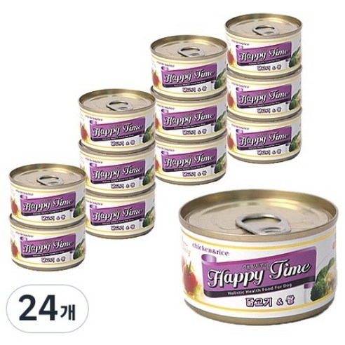 해피타임 강아지 캔 간식, 혼합맛(닭고기/쌀), 100g, 24개