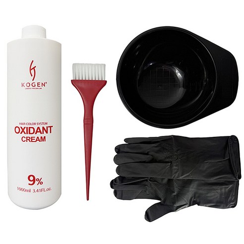 변색 복원 황변 제거 코겐 9% 산화제 세트 4종 (산화제1000ml+염색볼+염색솔+장갑), 1개