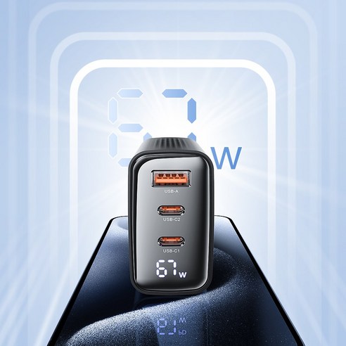 Toocki GaN PPS 67W 3포트 접지형 디스플레이 초고속 멀티충전기 이미지 3