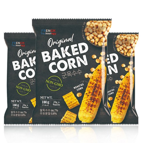 구운 옥수수 과자 찰옥수수 베이키드 콘 프로틴 10g함유 우유시즈닝 껍질제거 낱개포장 9개입, 180g, 3개