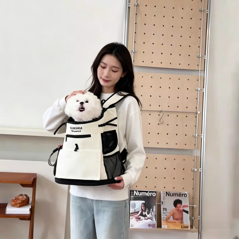 강아지 고양이 겸용 이동가방 반려동물 앞가방 포대기 슬링백 여름용 통기성 좋은 산책 외출 펫 캐리어 소형견 중형견 가능, 1개, 흰색