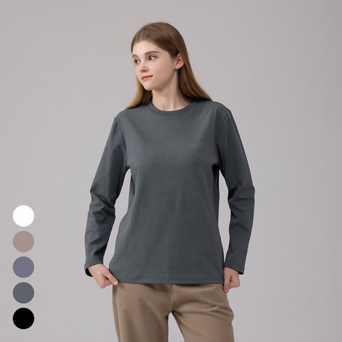 에버라스트 여성 레귤러핏 긴팔 티셔츠 기본티 긴팔티 105, 105, 차콜, 차콜 섬네일