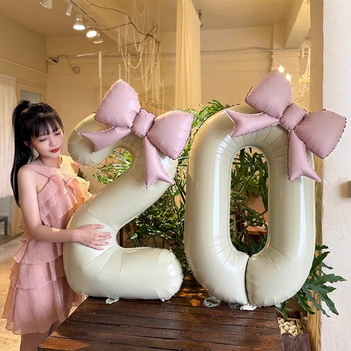 루루엔픽 대형 40인치 리본 숫자 풍선 핑크베이지 생일파티 포토존 파티장식용, 1개, 핑크베이지7