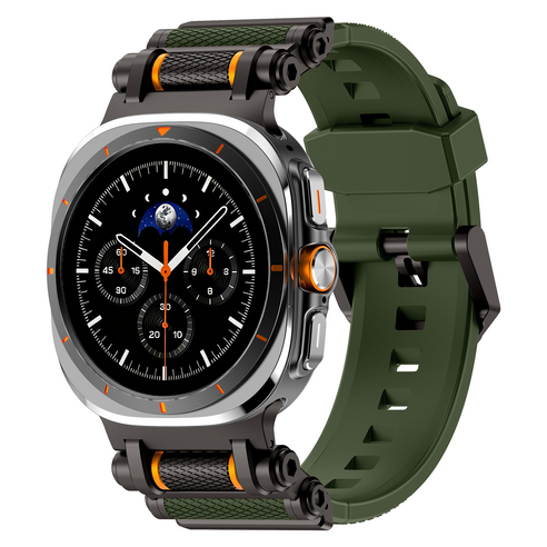 FALANDO 갤럭시워치8 울트라 2025 티타늄 메탈 스트랩 실리콘 시계줄 스포츠 밴드 호환 47mm, 블랙 그린
